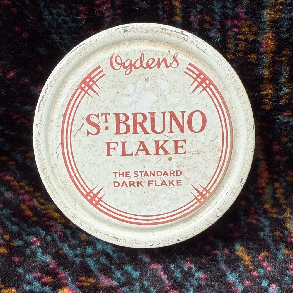 Vintage 1950s Ogden's St Bruno Flake Tin - Red and Cream
